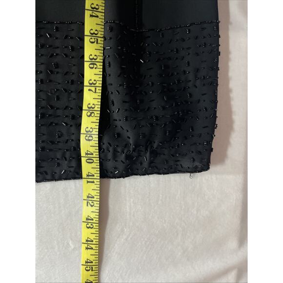 Maggy London Chiffon Sequin Dress 6 Black Midi Short Sleeve Classic Elegant - Picture 10 of 13